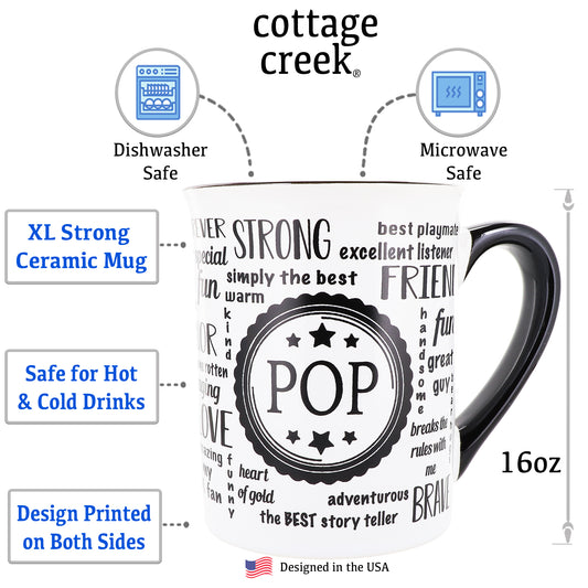 Cottage Creek Pop Mug, Pop Coffee Mug, Ceramic 16oz., 6" Multicolored