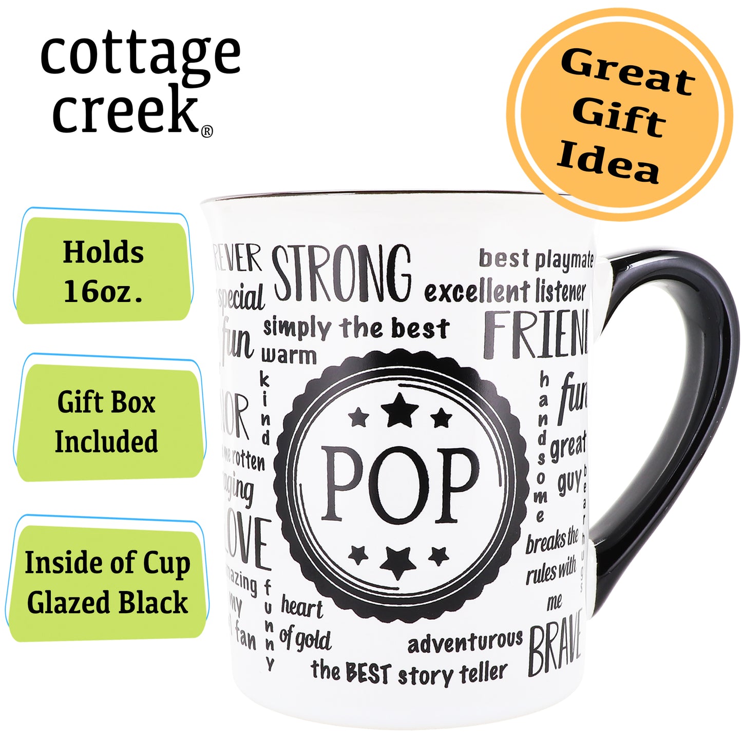 Cottage Creek Pop Mug, Pop Coffee Mug, Ceramic 16oz., 6" Multicolored