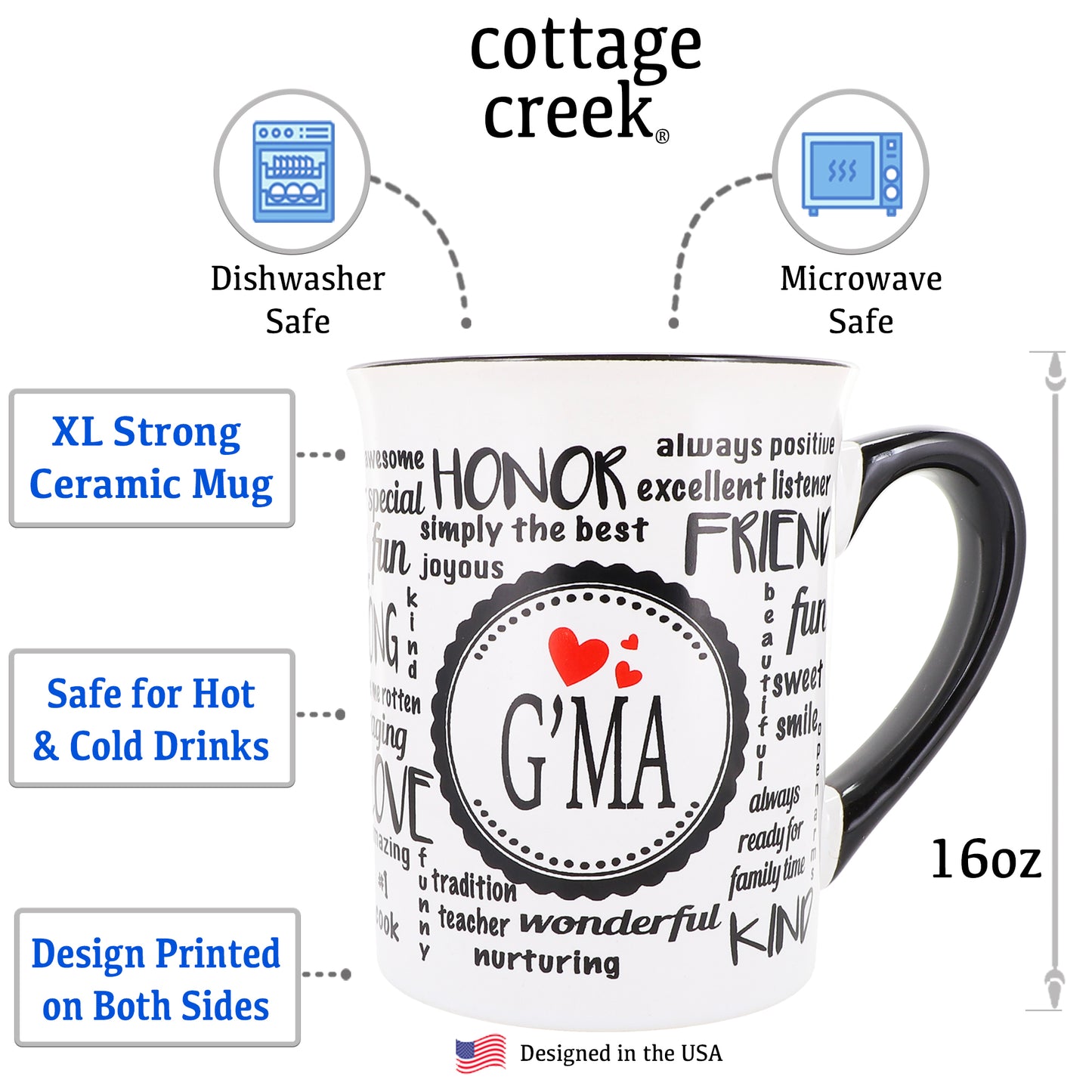 Cottage Creek G'ma Mug, Gma Coffee Mug, Ceramic, 16oz., 6" Multicolored