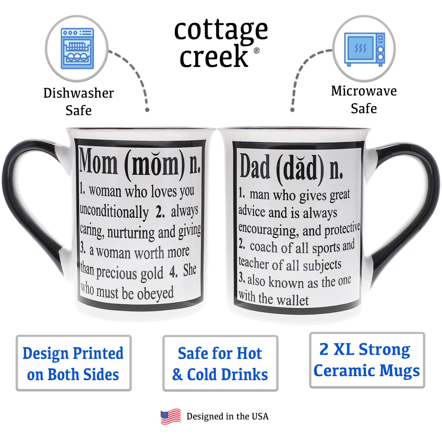 Cottage Creek Mom and Dad Mugs, Set of Two Multicolored, Ceramic, 6" Parent Coffee Mugs