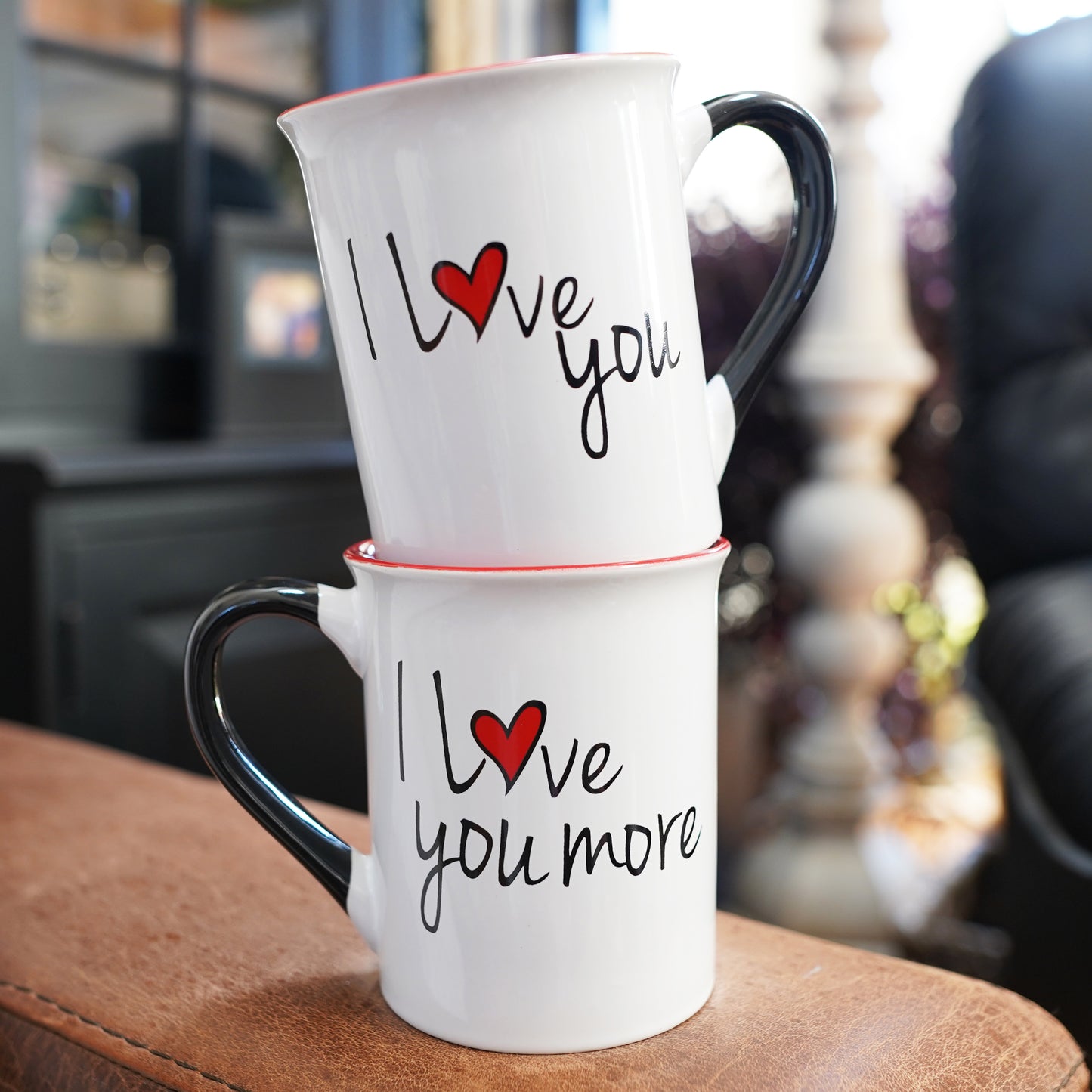 Cottage Creek I Love You, Love You More Coffee Mugs, Multicolored, Ceramic, 6" Set of Two Couples Mugs