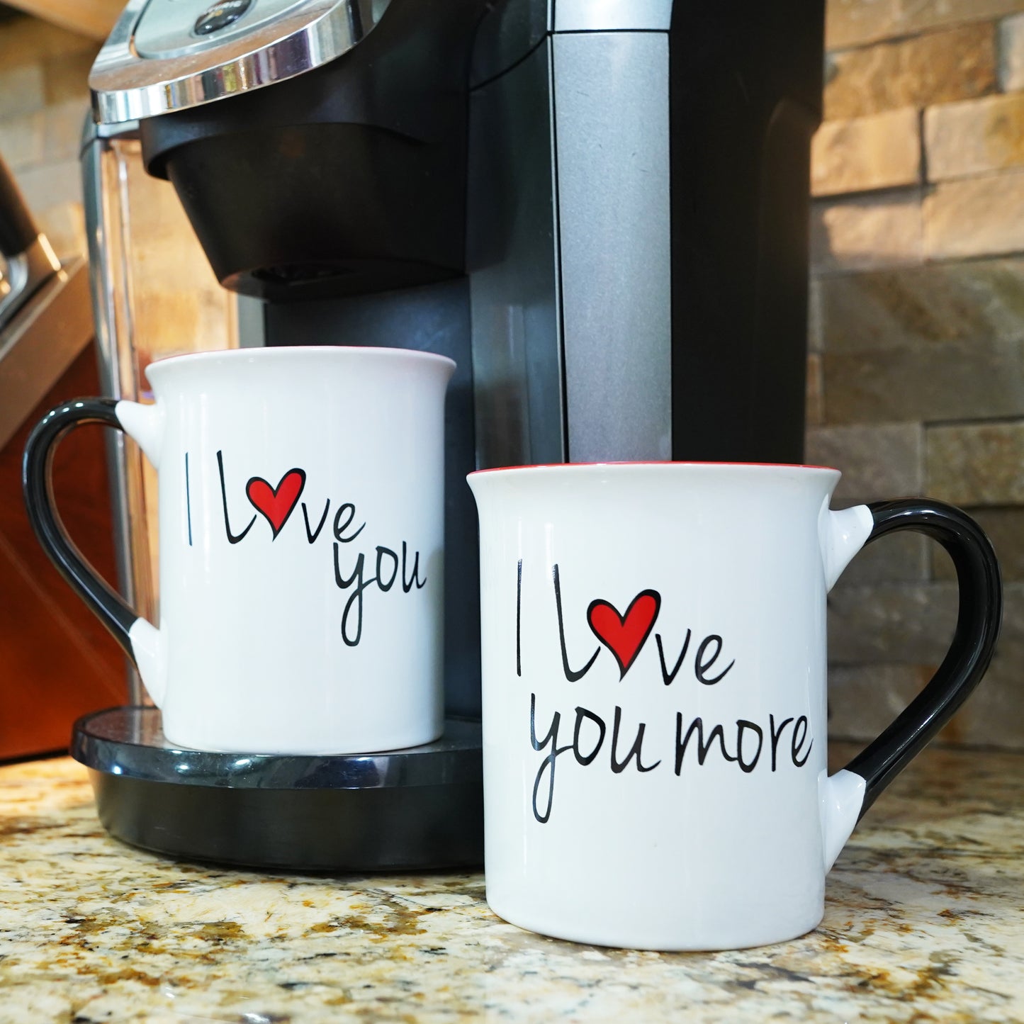 Cottage Creek I Love You, Love You More Coffee Mugs, Multicolored, Ceramic, 6" Set of Two Couples Mugs