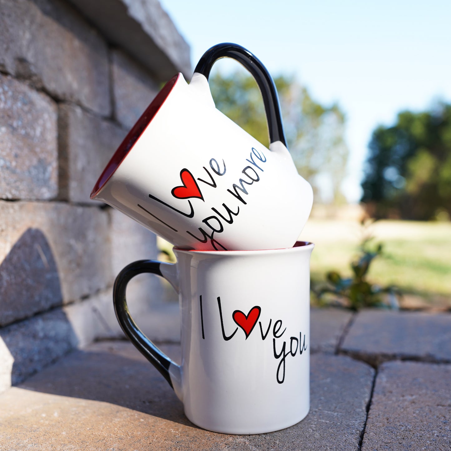 Cottage Creek I Love You, Love You More Coffee Mugs, Multicolored, Ceramic, 6" Set of Two Couples Mugs