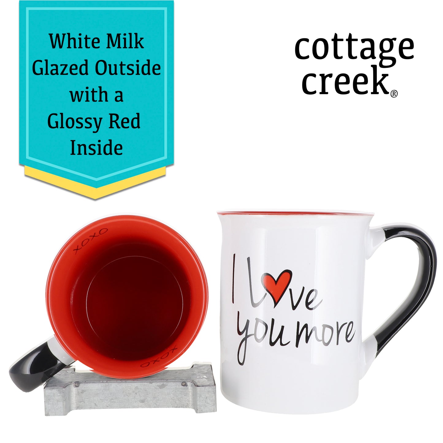 Cottage Creek I Love You, Love You More Coffee Mugs, Multicolored, Ceramic, 6" Set of Two Couples Mugs