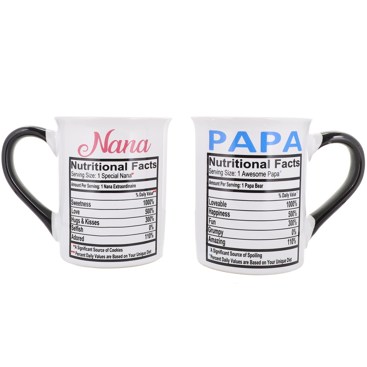 Cottage Creek Nana Papa Mugs, Set of Two 16oz. Ceramic Coffee Mugs, Grandparent Gifts