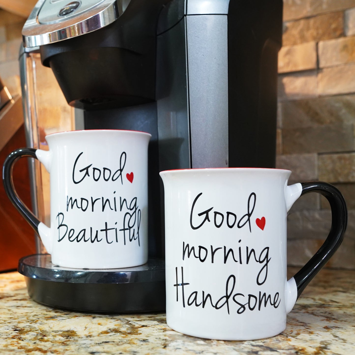 Cottage Creek Good Morning Beautiful and Good Morning Handsome Coffee Mugs, Set of Two Ceramic, Multicolored, 6" Couples Mugs