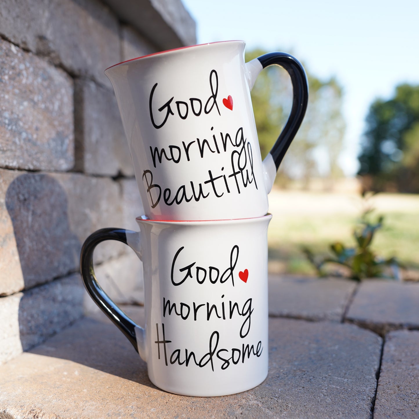 Cottage Creek Good Morning Beautiful and Good Morning Handsome Coffee Mugs, Set of Two Ceramic, Multicolored, 6" Couples Mugs