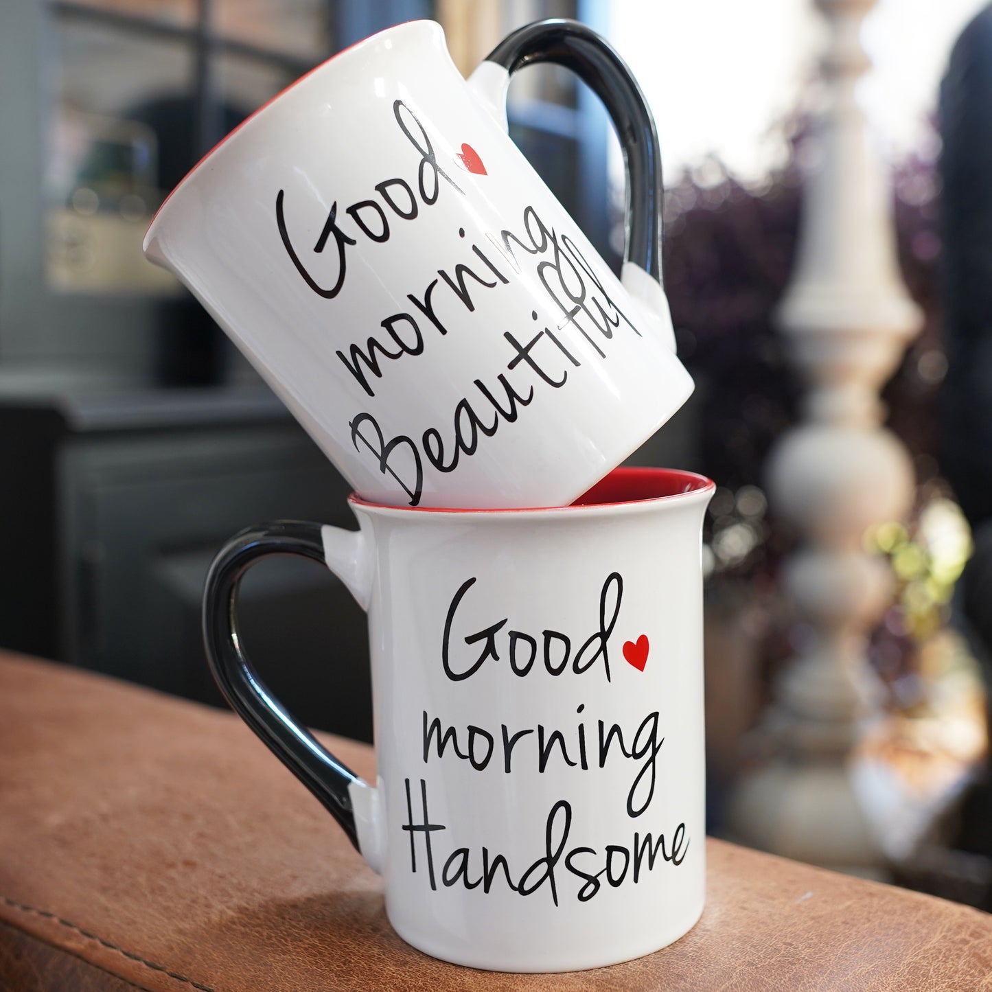 Cottage Creek Good Morning Beautiful and Good Morning Handsome Coffee Mugs, Set of Two Ceramic, Multicolored, 6" Couples Mugs