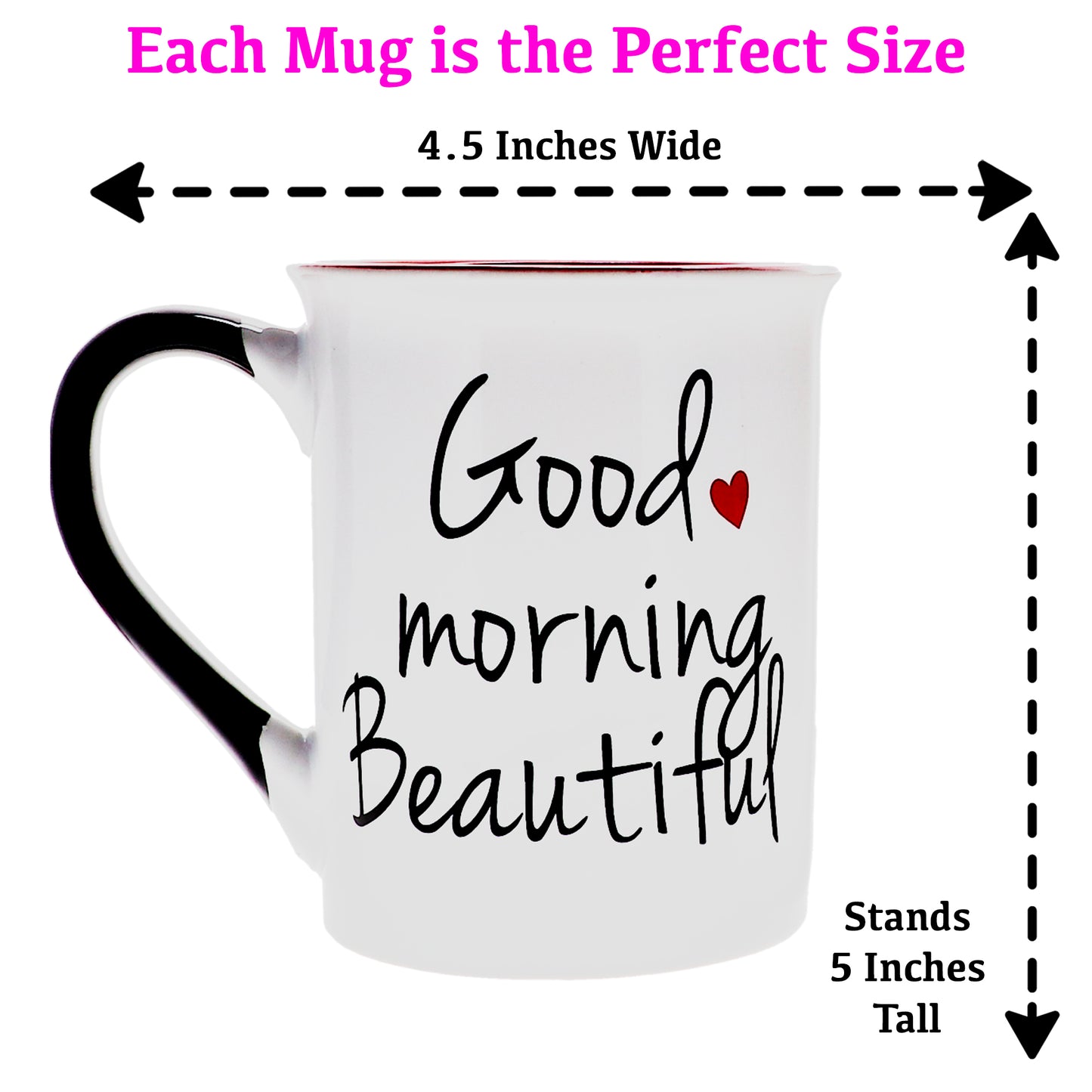 Cottage Creek Good Morning Beautiful and Good Morning Handsome Coffee Mugs, Set of Two Ceramic, Multicolored, 6" Couples Mugs
