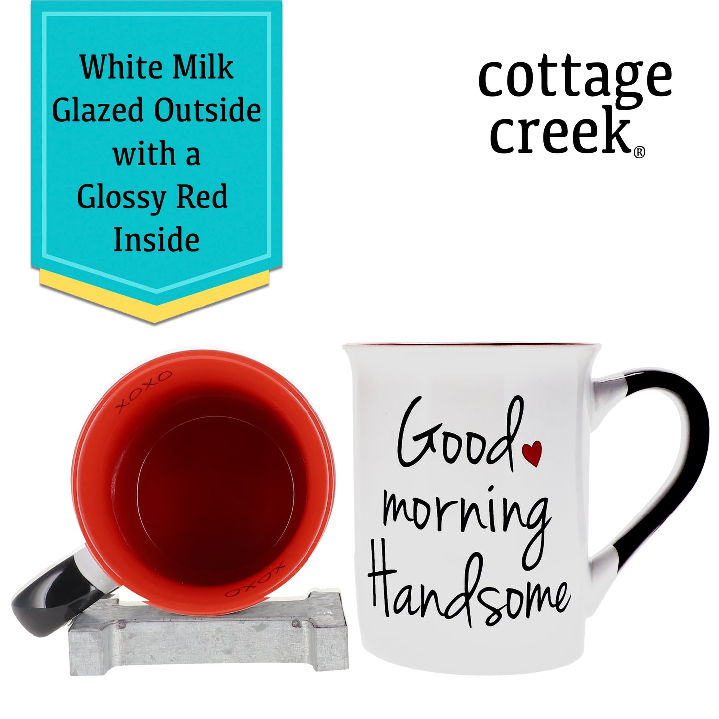 Cottage Creek Good Morning Beautiful and Good Morning Handsome Coffee Mugs, Set of Two Ceramic, Multicolored, 6" Couples Mugs
