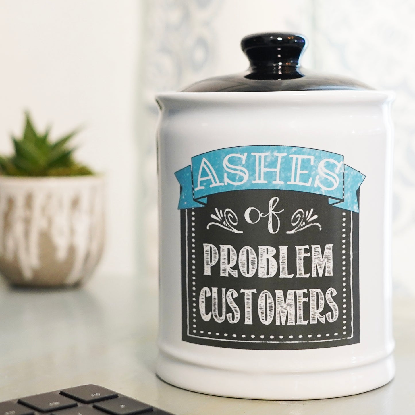 Cottage Creek Ashes of Problem Customers Piggy Bank, Multicolored, Ceramic, 6", Office Candy Jar, Boss Gifts