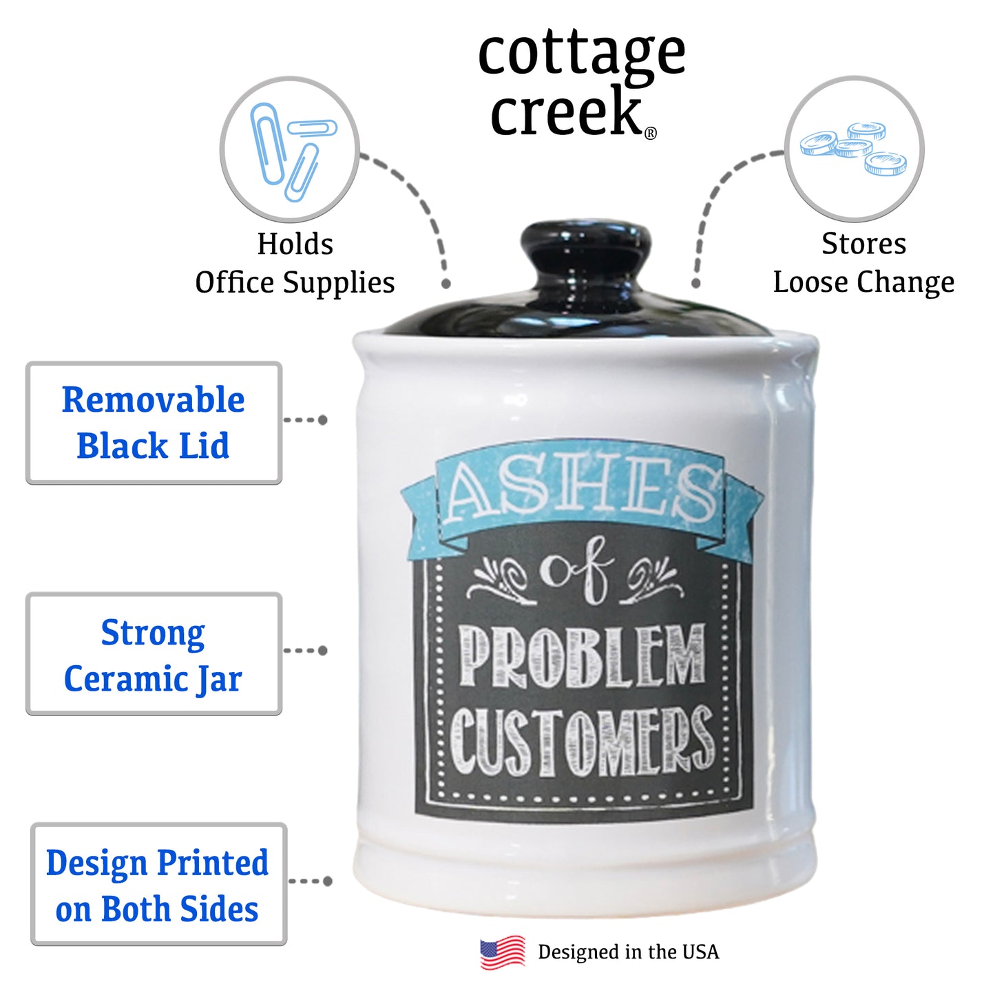 Cottage Creek Ashes of Problem Customers Piggy Bank, Multicolored, Ceramic, 6", Office Candy Jar, Boss Gifts