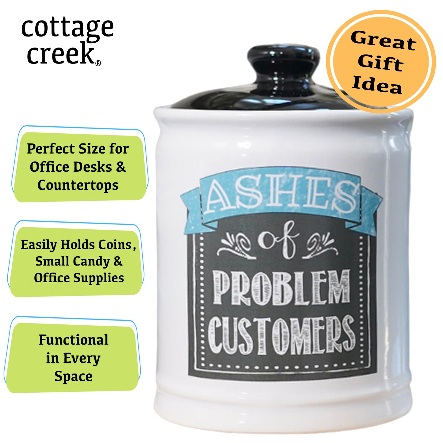 Cottage Creek Ashes of Problem Customers Piggy Bank, Multicolored, Ceramic, 6", Office Candy Jar, Boss Gifts