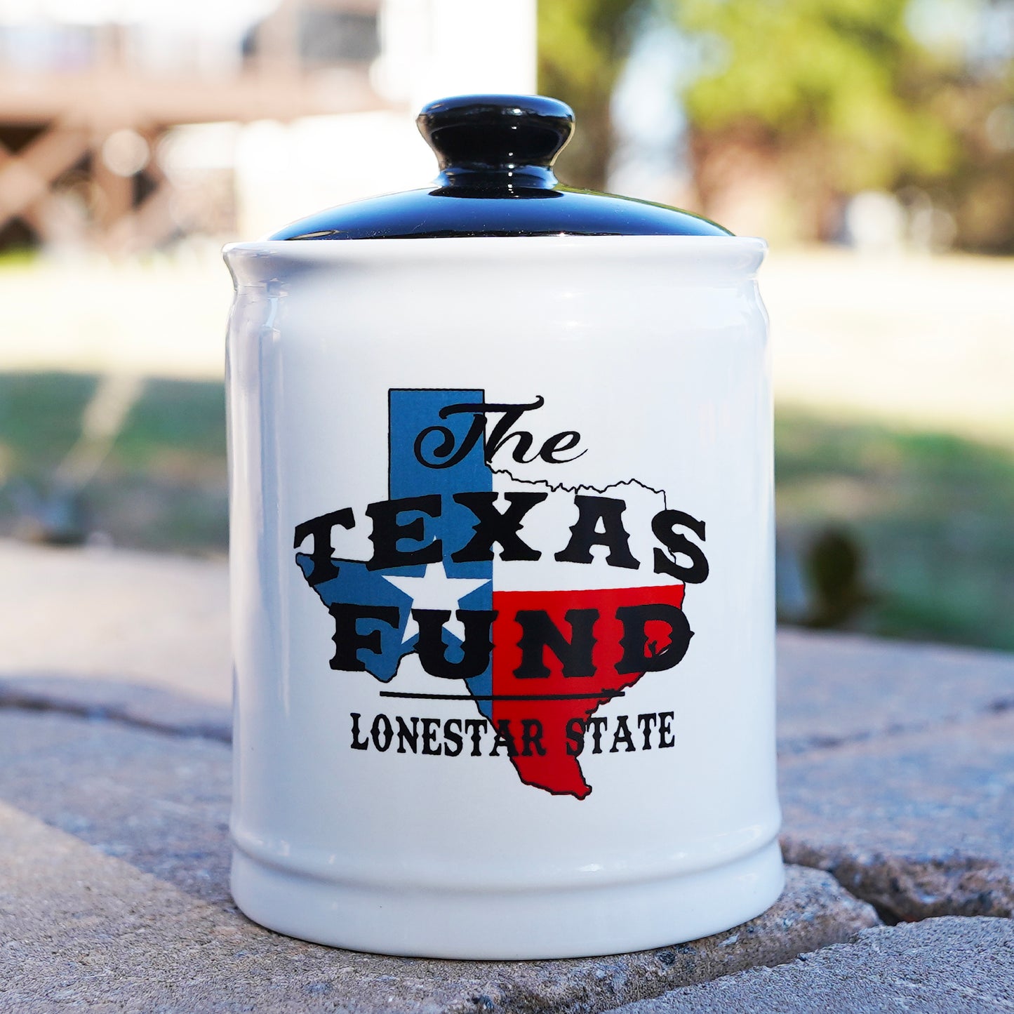 Cottage Creek Texas Fund Piggy Bank, Ceramic, Multicolored, 6" Texas Flag Candy Jar, Texas Vacation Savings Bank