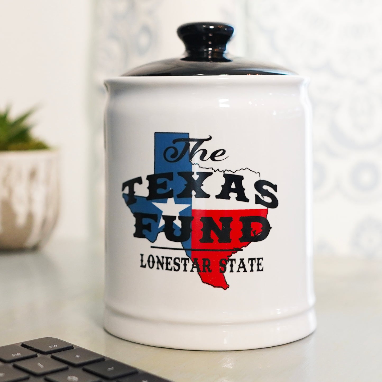 Cottage Creek Texas Fund Piggy Bank, Ceramic, Multicolored, 6" Texas Flag Candy Jar, Texas Vacation Savings Bank