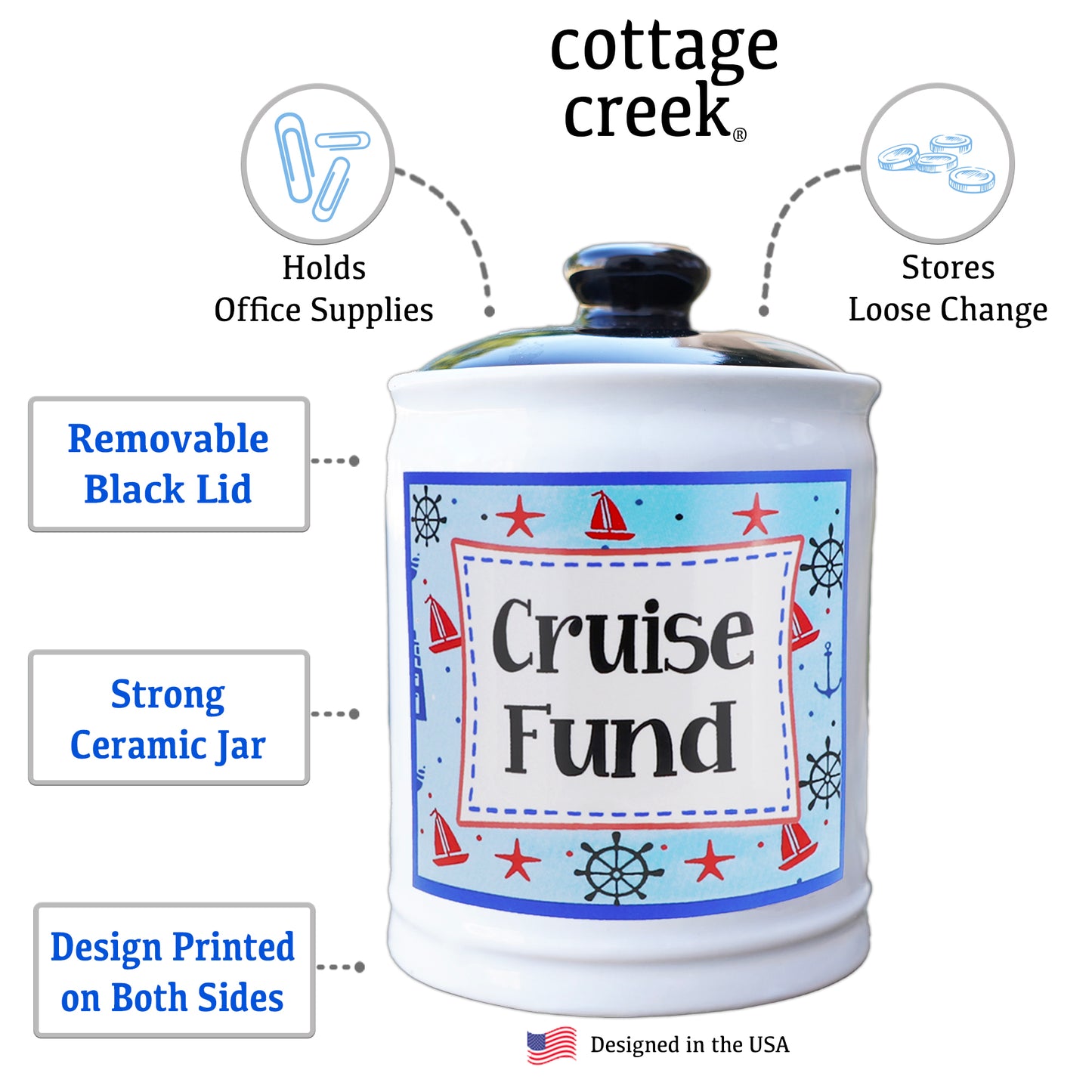 Cruise Fund Jar, Multicolored, 6", Ceramic Cruise Essentials Piggy Bank
