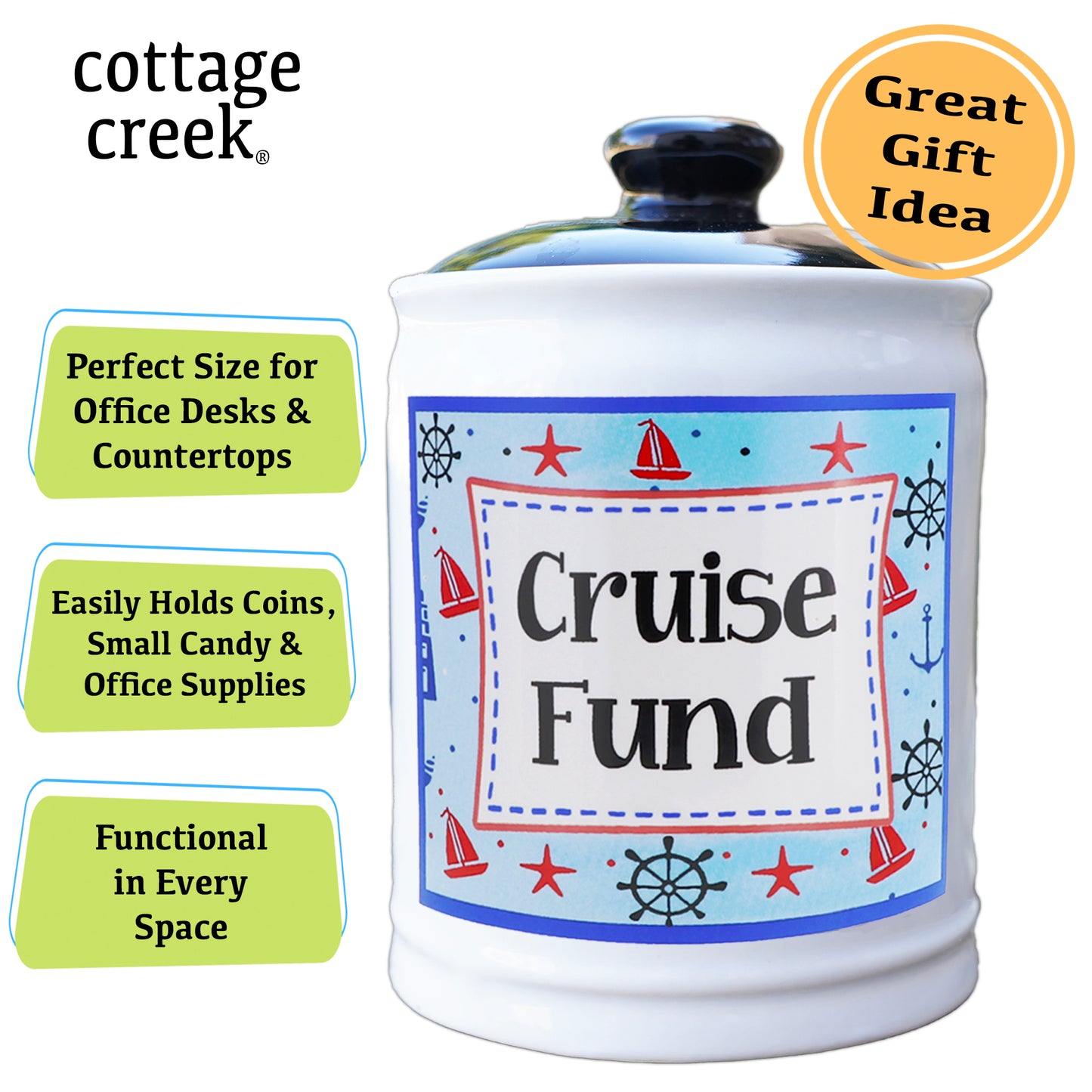 Cruise Fund Jar, Multicolored, 6", Ceramic Cruise Essentials Piggy Bank