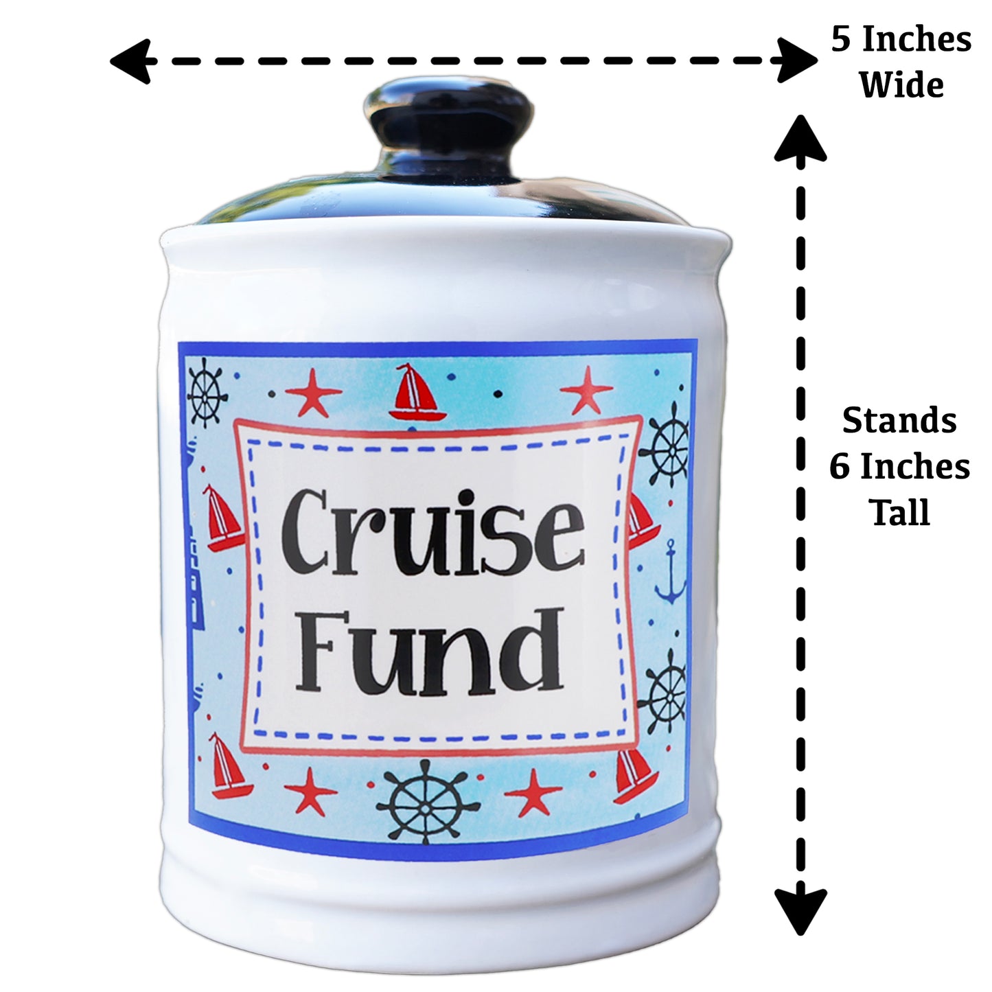 Cruise Fund Jar, Multicolored, 6", Ceramic Cruise Essentials Piggy Bank