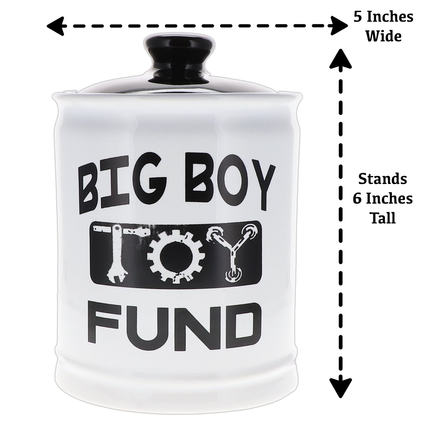 Cottage Creek Big Boy Toy Fund Piggy Bank, Ceramic, 6", Multicolored Candy Jar