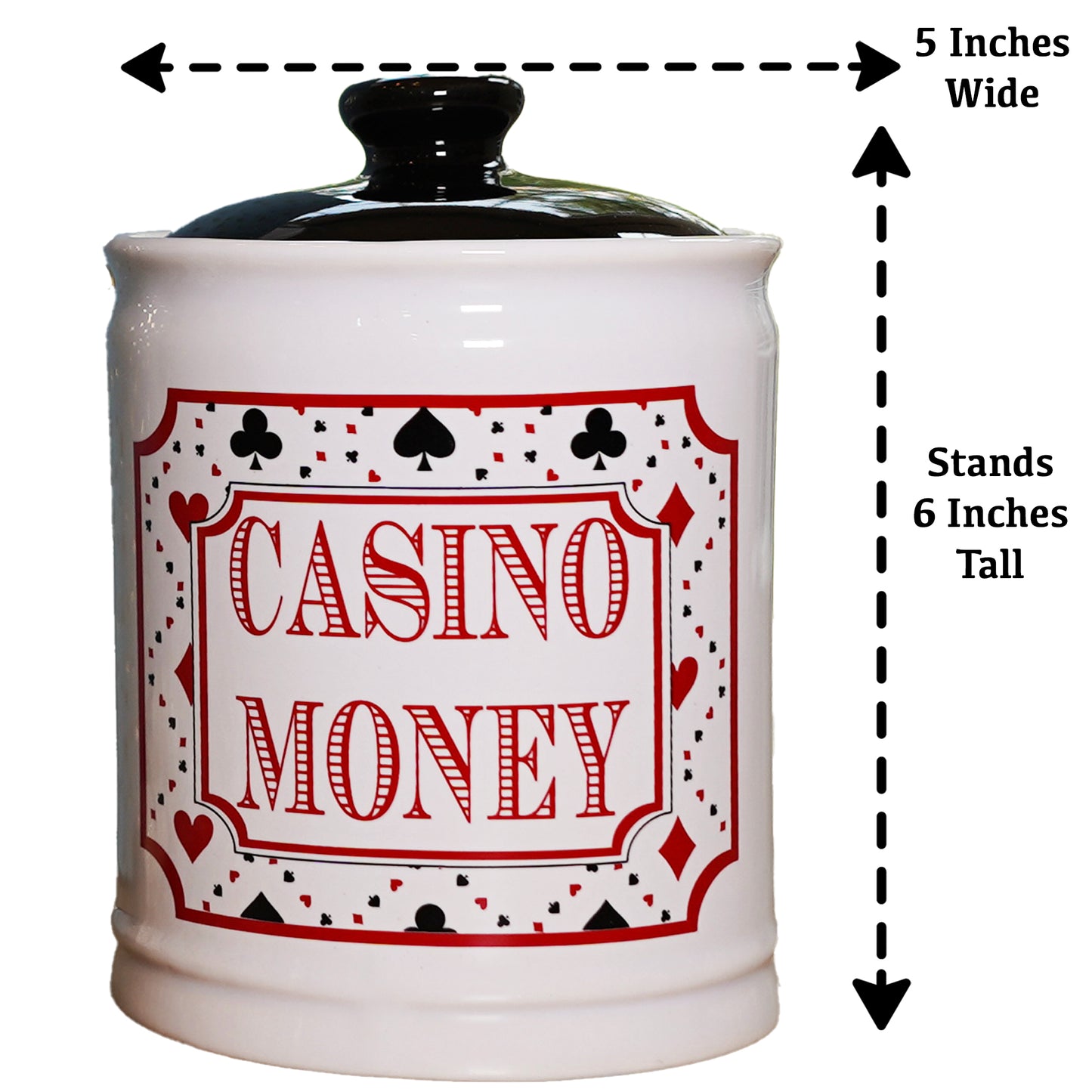 Cottage Creek Casino Money Jar, Ceramic, 6", Multicolored Candy Jar, Casino Party Decorations