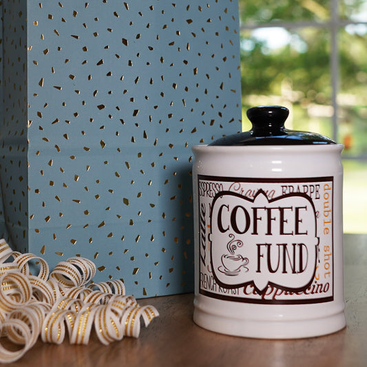 Cottage Creek Coffee Fund Piggy Bank, Ceramic, 6", Multicolored Coffee Money Jar