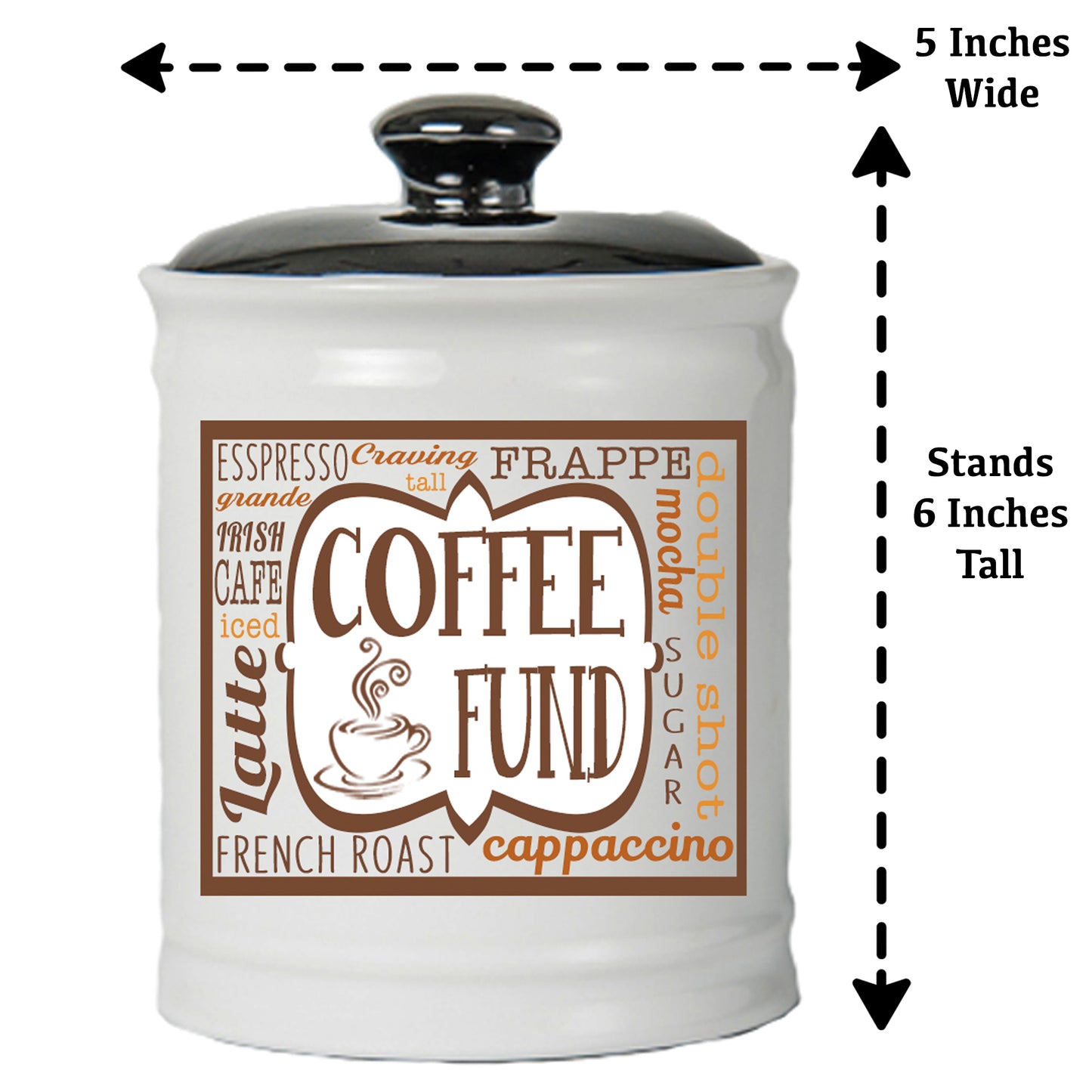 Cottage Creek Coffee Fund Piggy Bank, Ceramic, 6", Multicolored Coffee Money Jar