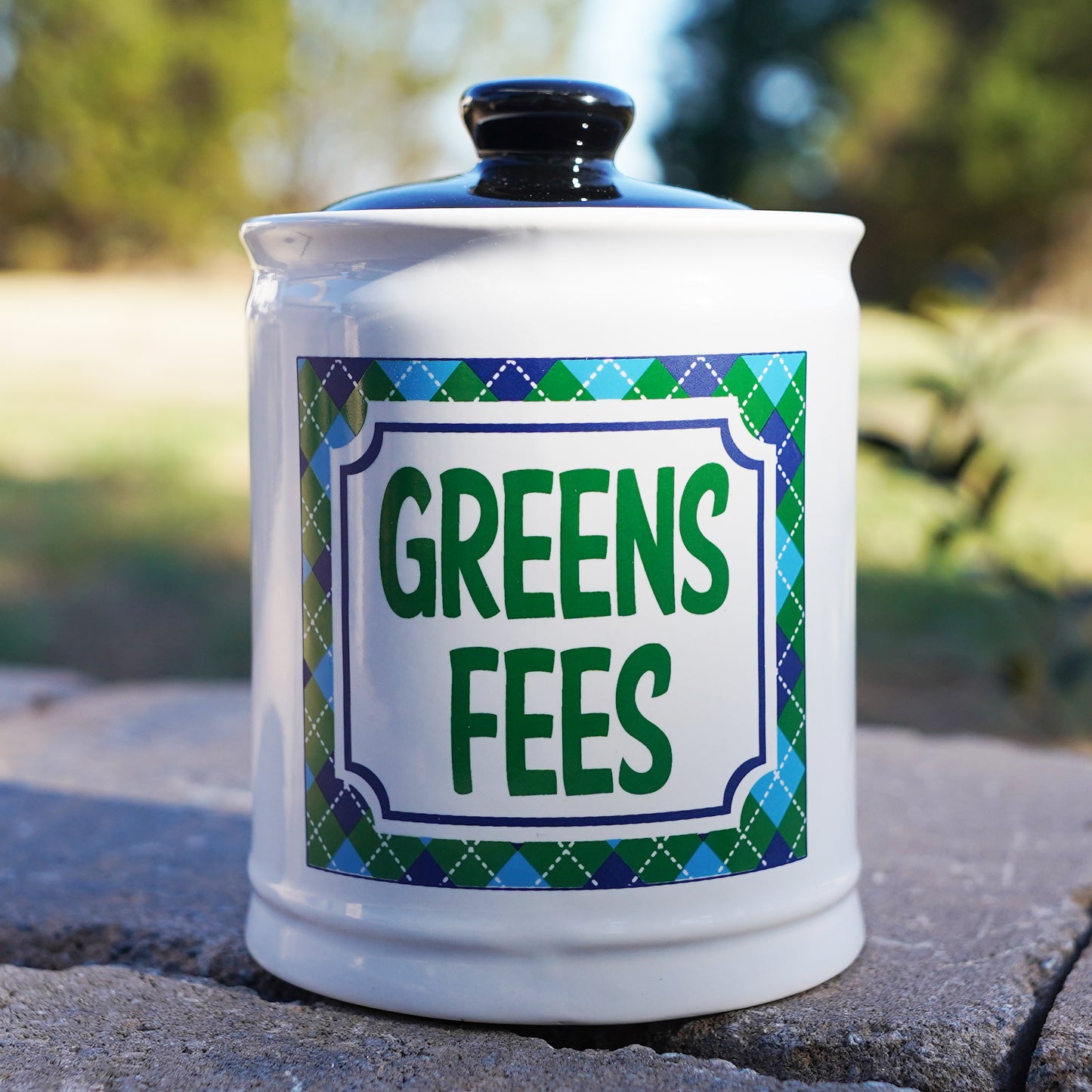 Cottage Creek Golf Piggy Bank, Ceramic Multicolored, 6" Greens Fees Golfing Jar, Golf Gifts