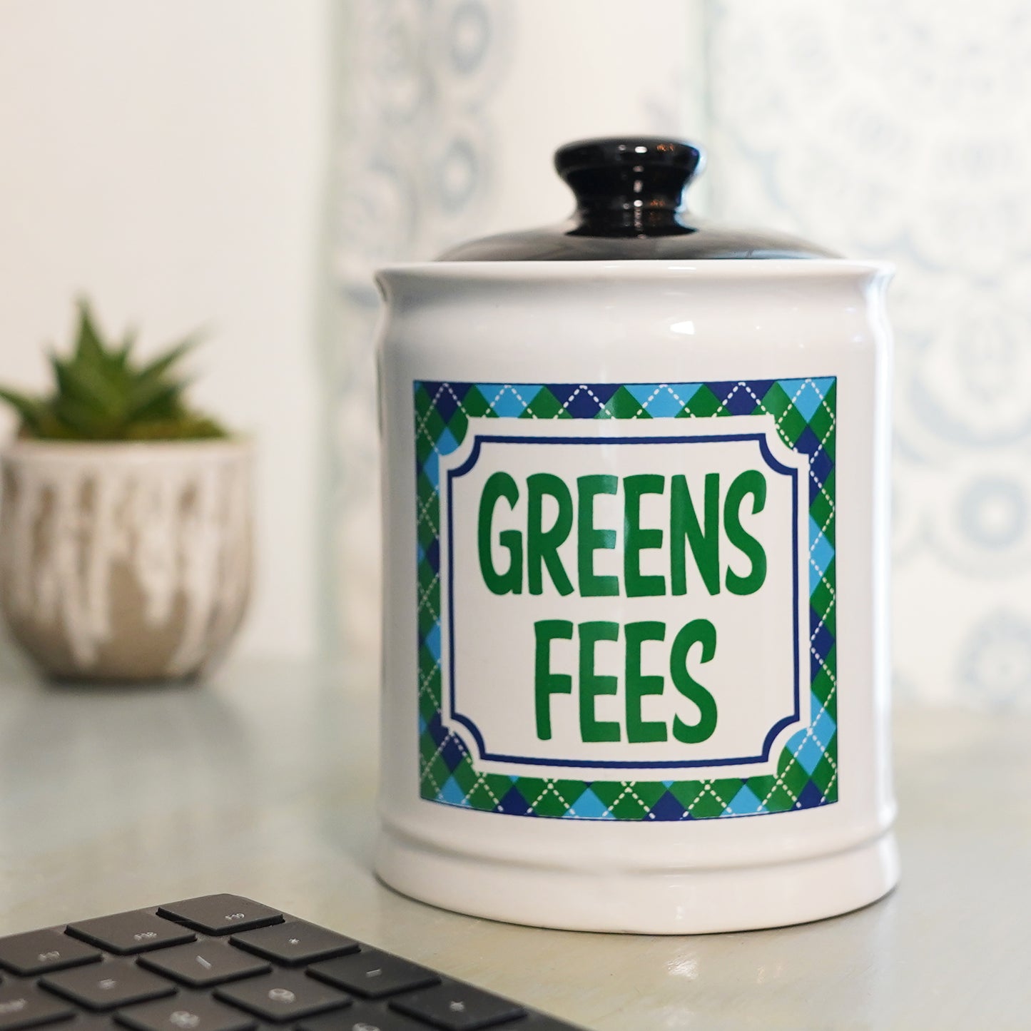 Cottage Creek Golf Piggy Bank, Ceramic Multicolored, 6" Greens Fees Golfing Jar, Golf Gifts