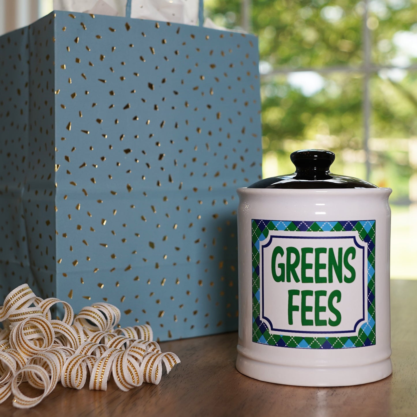Cottage Creek Golf Piggy Bank, Ceramic Multicolored, 6" Greens Fees Golfing Jar, Golf Gifts