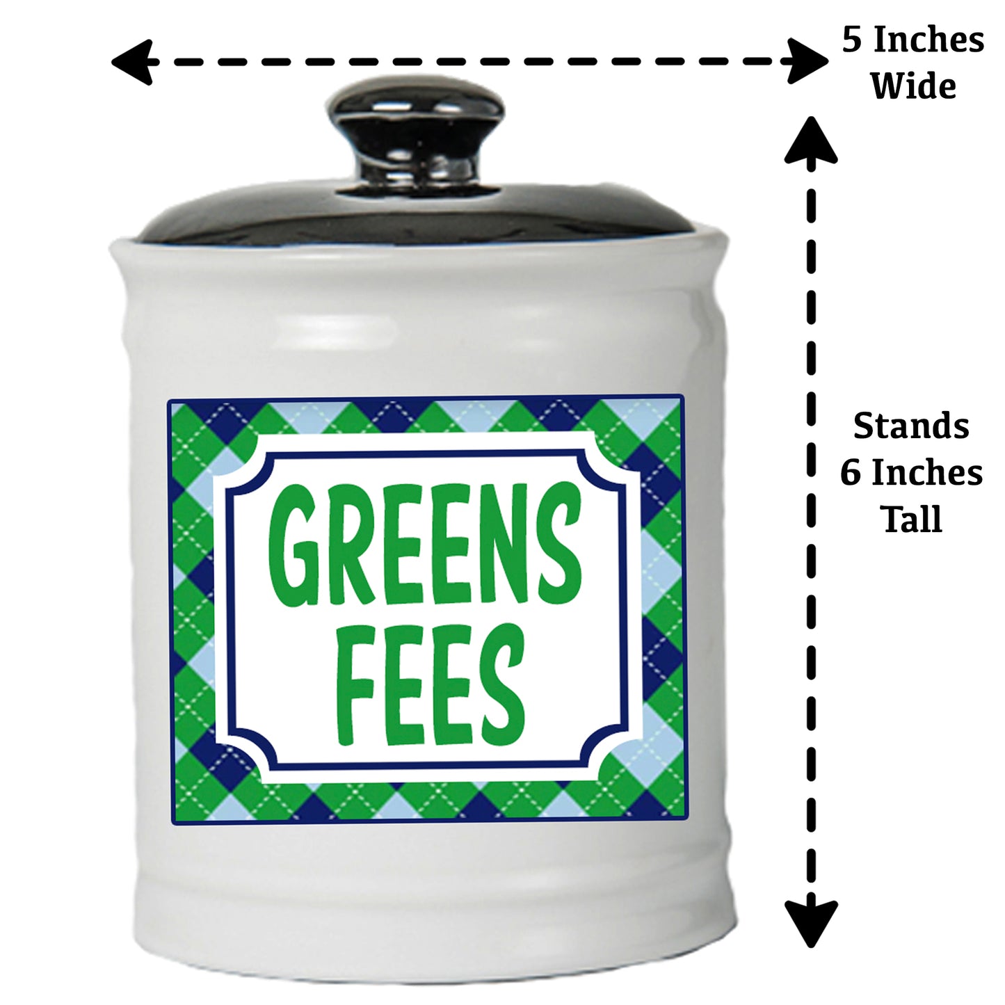 Cottage Creek Golf Piggy Bank, Ceramic Multicolored, 6" Greens Fees Golfing Jar, Golf Gifts