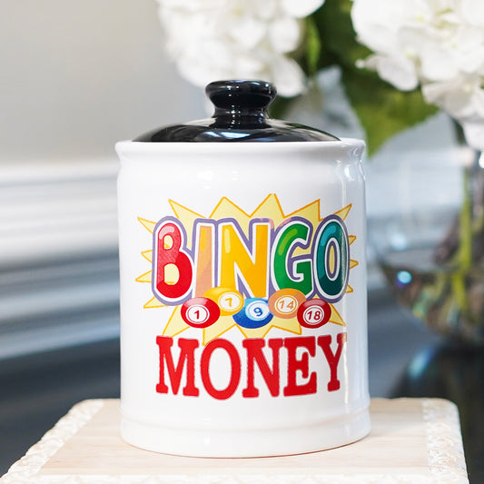 Cottage Creek Bingo Money Piggy Bank, Multicolored, 6", Ceramic Bingo Jar, Bingo Gifts for Bingo Lovers