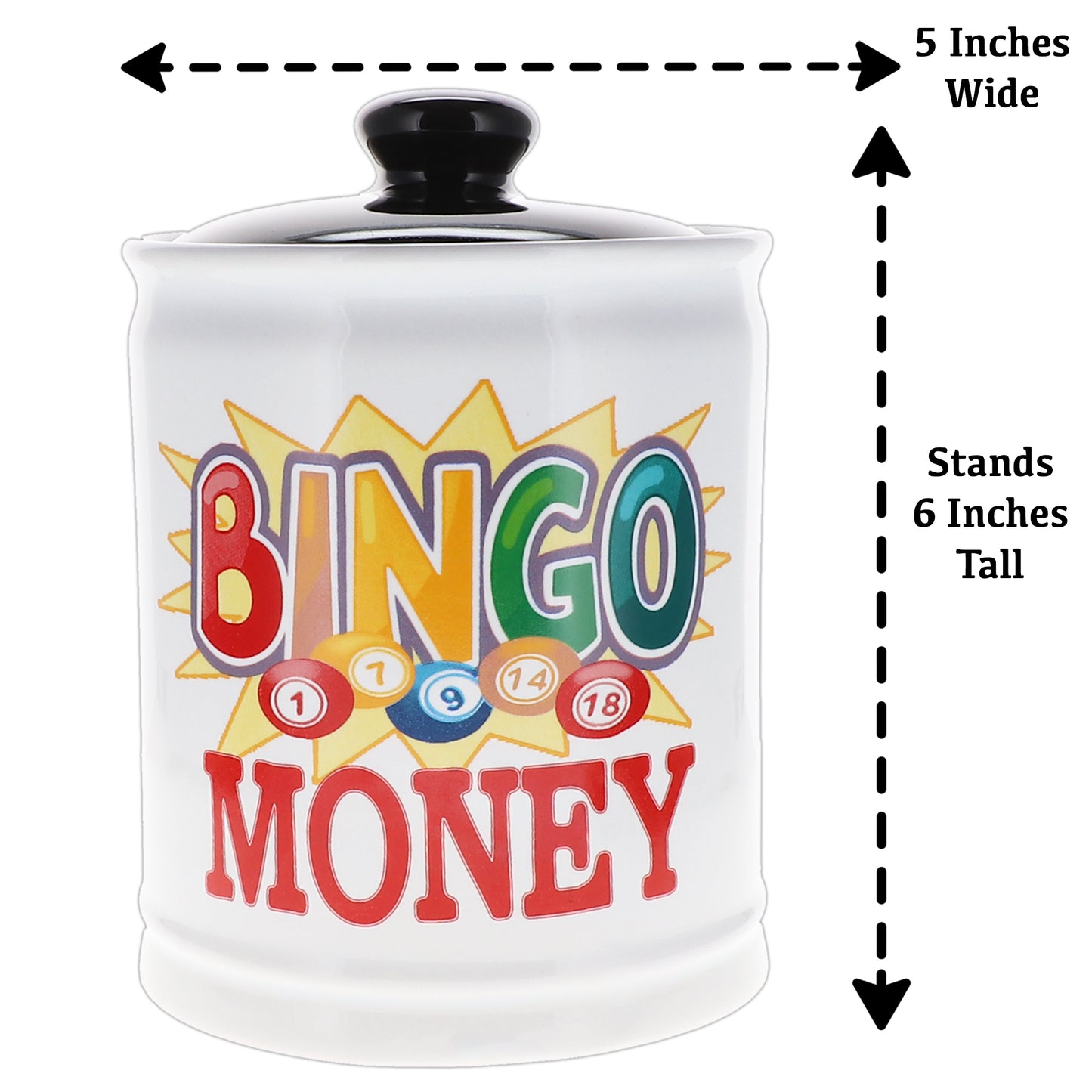 Cottage Creek Bingo Money Piggy Bank, Multicolored, 6", Ceramic Bingo Jar, Bingo Gifts for Bingo Lovers