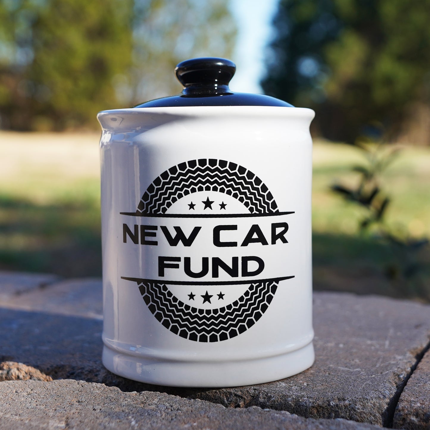 Cottage Creek New Car Fund Piggy Bank, Ceramic, Multicolored, 6" Car Money Jar