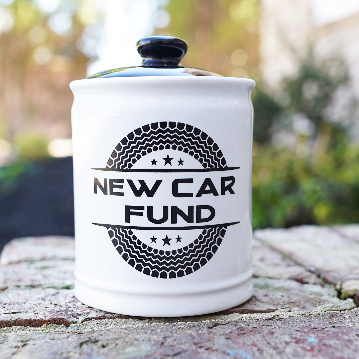 Cottage Creek New Car Fund Piggy Bank, Ceramic, Multicolored, 6" Car Money Jar