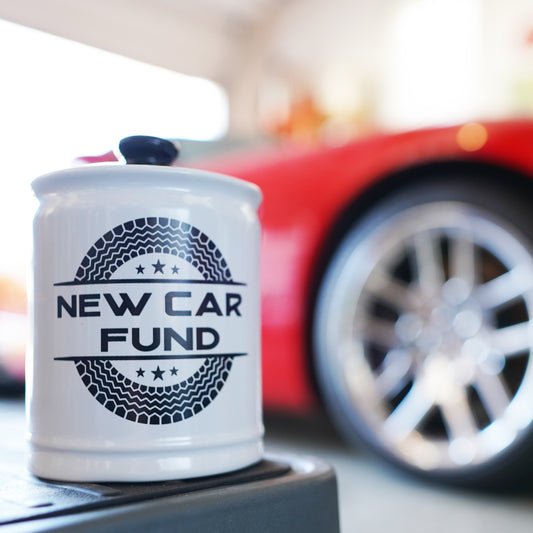 Cottage Creek New Car Fund Piggy Bank, Ceramic, Multicolored, 6" Car Money Jar