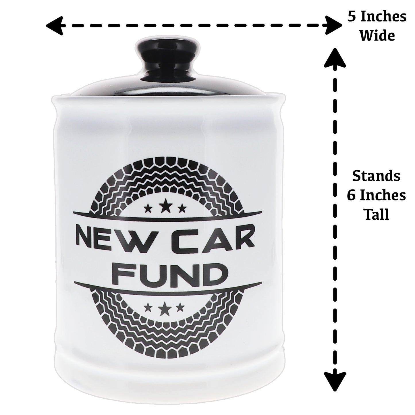 Cottage Creek New Car Fund Piggy Bank, Ceramic, Multicolored, 6" Car Money Jar