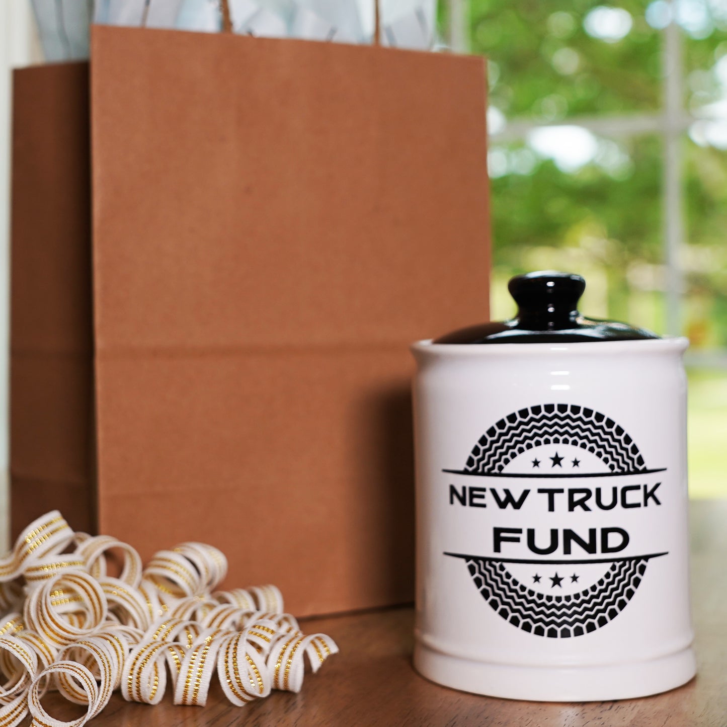 Cottage Creek New Truck Fund Piggy Bank, Ceramic Multicolored, 6" Truck Money Candy Jar