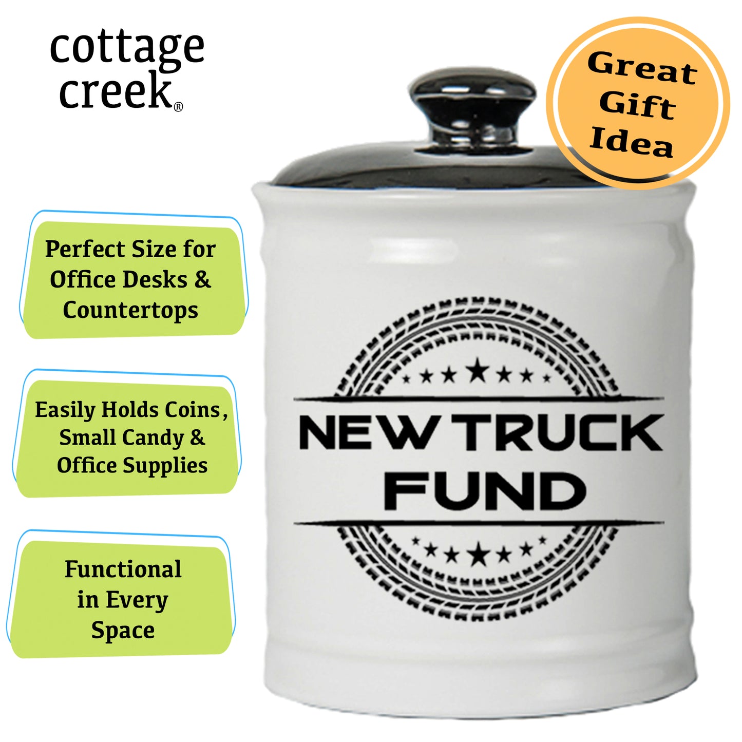 Cottage Creek New Truck Fund Piggy Bank, Ceramic Multicolored, 6" Truck Money Candy Jar