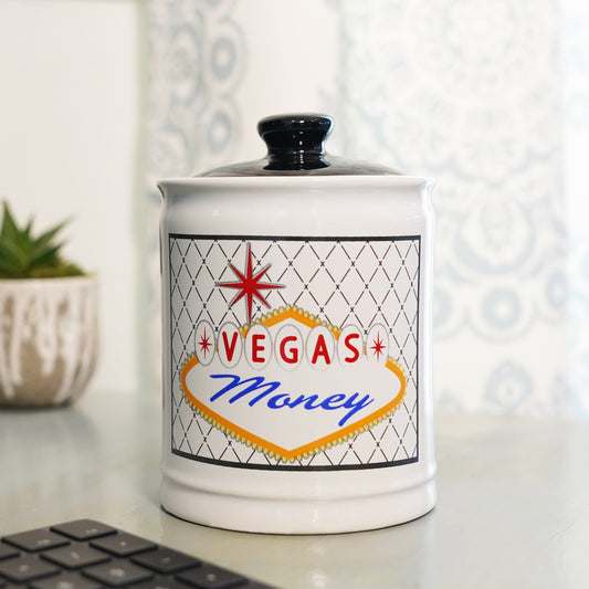 Cottage Creek Vegas Money Piggy Bank, Ceramic, 6", Multicolored Las Vegas Candy Jar