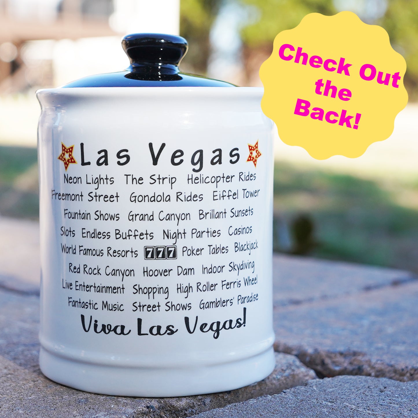 Cottage Creek Vegas Money Piggy Bank, Ceramic, 6", Multicolored Las Vegas Candy Jar