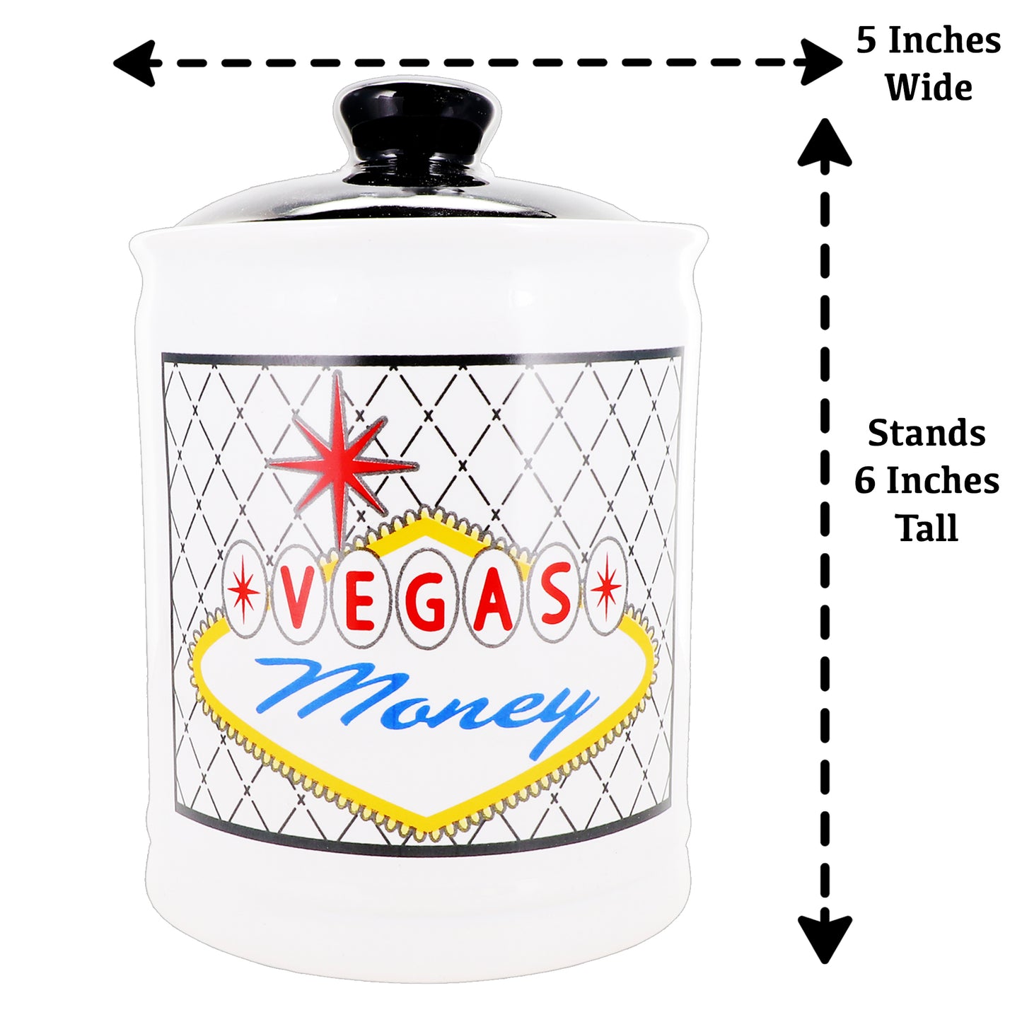 Cottage Creek Vegas Money Piggy Bank, Ceramic, 6", Multicolored Las Vegas Candy Jar