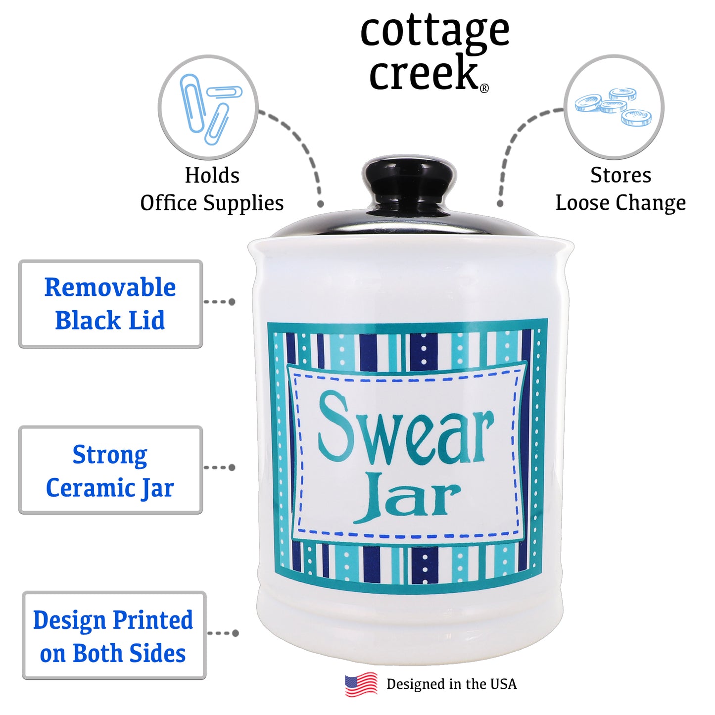 Cottage Creek Swear Jar, Ceramic Cuss Jar, 6" Multicolored