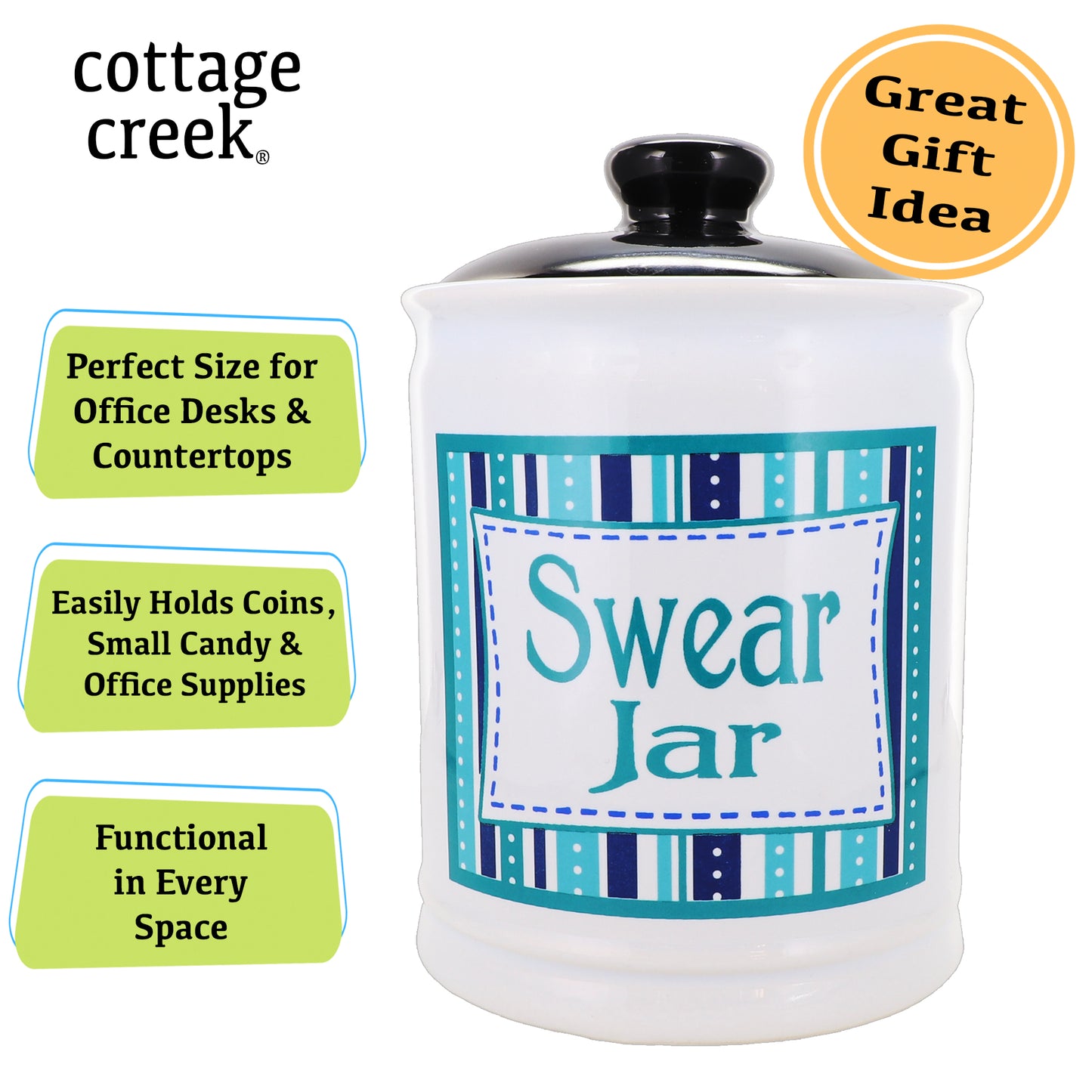 Cottage Creek Swear Jar, Ceramic Cuss Jar, 6" Multicolored