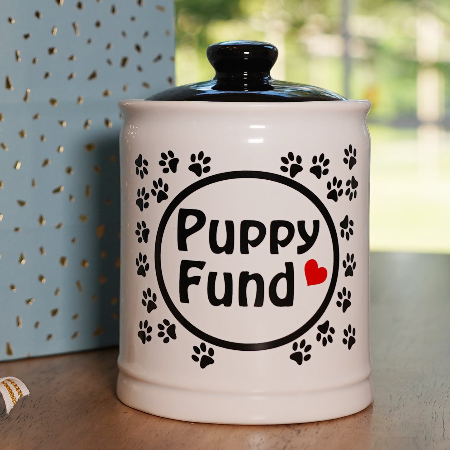 Cottage Creek Puppy Fund Piggy Bank, Ceramic, 6", Multicolored Dog Gift for Women
