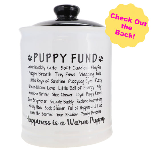 Cottage Creek Puppy Fund Piggy Bank, Ceramic, 6", Multicolored Dog Gift for Women