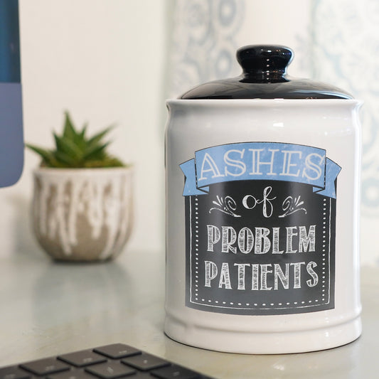 Cottage Creek Ashes of Problem Patients Piggy Bank, Multicolored, 6", Ceramic Office Candy Jar, Nurse Doctor Gifts