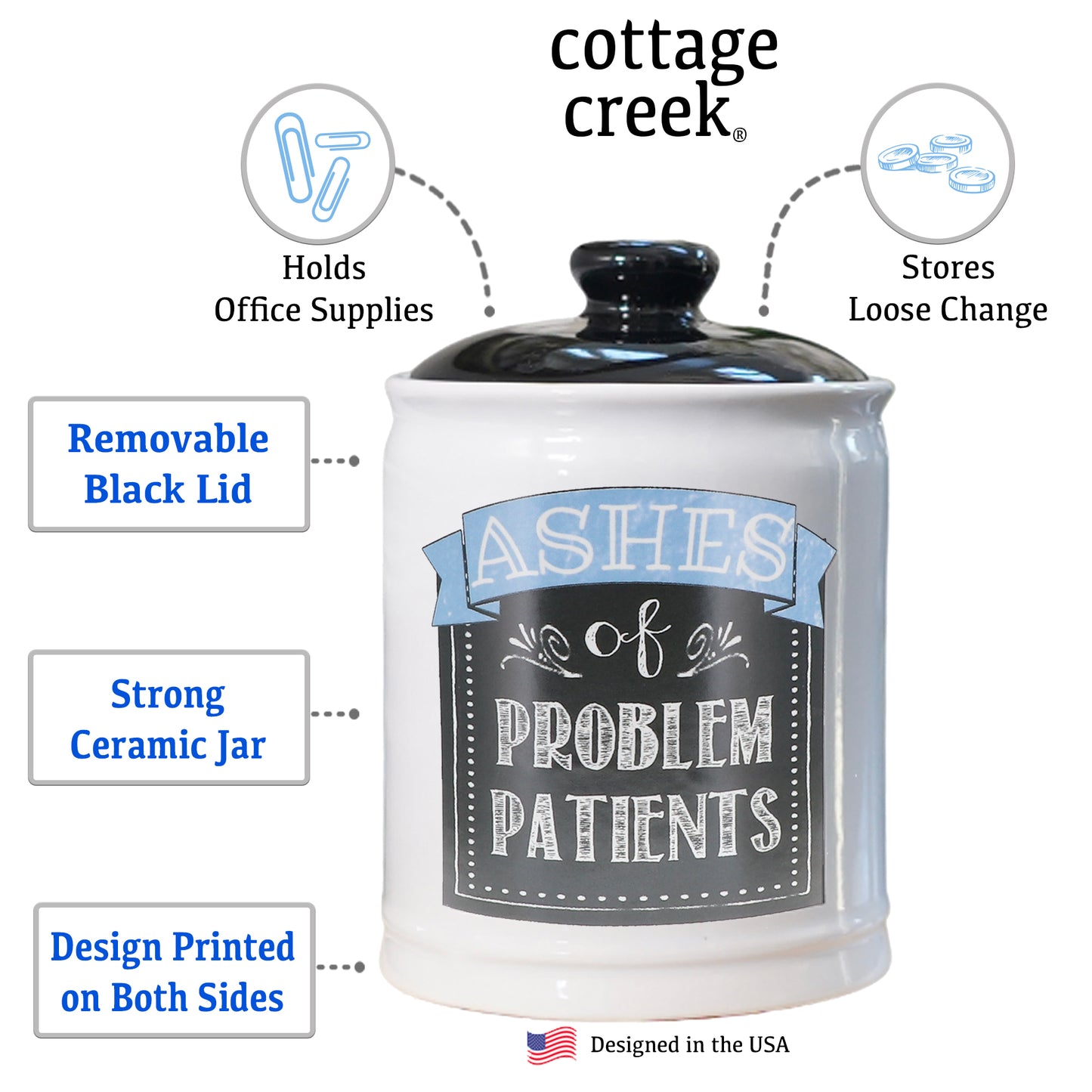 Cottage Creek Ashes of Problem Patients Piggy Bank, Multicolored, 6", Ceramic Office Candy Jar, Nurse Doctor Gifts