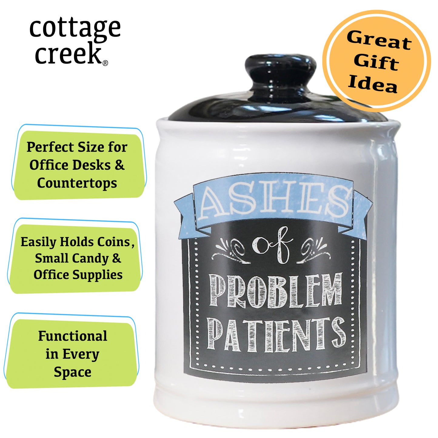 Cottage Creek Ashes of Problem Patients Piggy Bank, Multicolored, 6", Ceramic Office Candy Jar, Nurse Doctor Gifts