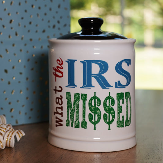 Cottage Creek What The IRS Missed Jar Piggy Bank, Ceramic, 6", Multicolored Tax Candy Jar