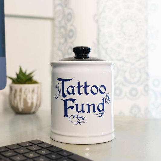 Cottage Creek Tattoo Fund Piggy Bank, Multicolored, Ceramic 6" Tattoo Jar